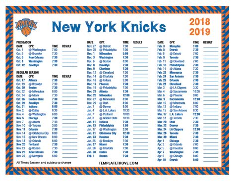 new york knicks basketball schedule 2019